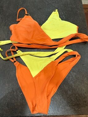 Bright Orange & Yellow Two-Piece Bikini Set